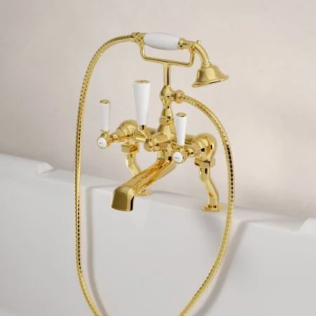 Linton Classic Bath Shower Mixer White Lever Living Brass 3/4BSP