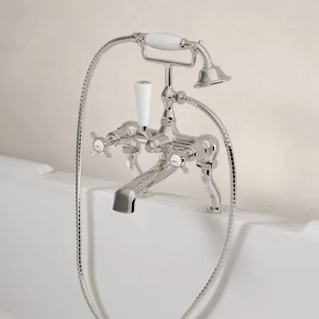 Linton Classic Deck Mounted Bath Shower Mixer with Crossheads in Polished Nickel