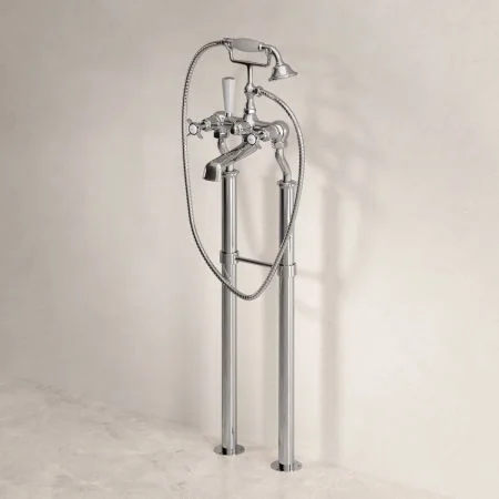 Linton Classic Floor Mounted Bath Shower Mixer with 620mm Standpipes & Crosshead in Chrome