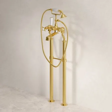 Linton Classic Floor Mounted Bath Shower Mixer in Living Brass