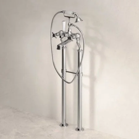 Linton Floor Mounted 2 Hole Bath Shower Mixer with 620mm Standpipes - Crosshead - Chrome