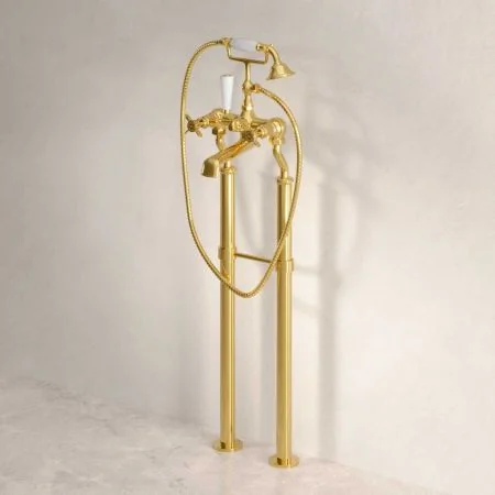 Linton Floor Mounted Bath Shower Mixer in Living Brass