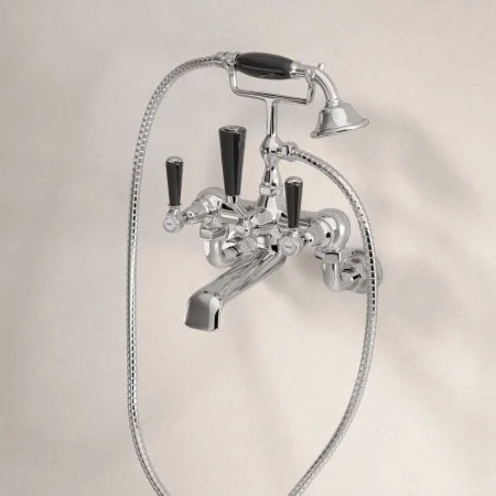 Linton Wall Mounted 2 Hole Bath Shower Mixer - Black Lever