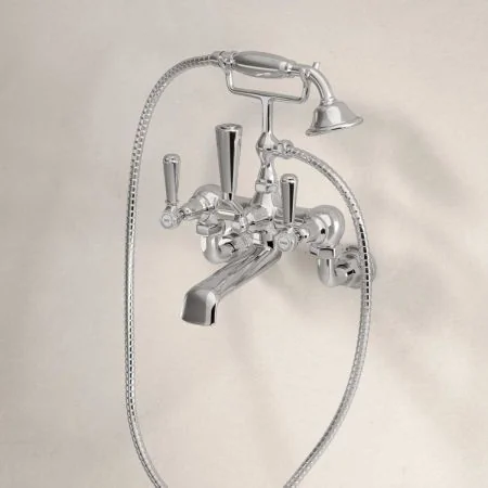 Linton Wall Mounted 2 Hole Bath Shower Mixer - Metal Lever - Chrome