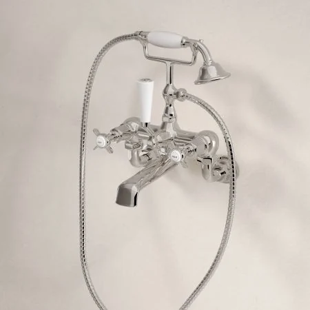 Linton Classic 2 Hole Bath Shower Mixer with Crossheads in Polished Nickel