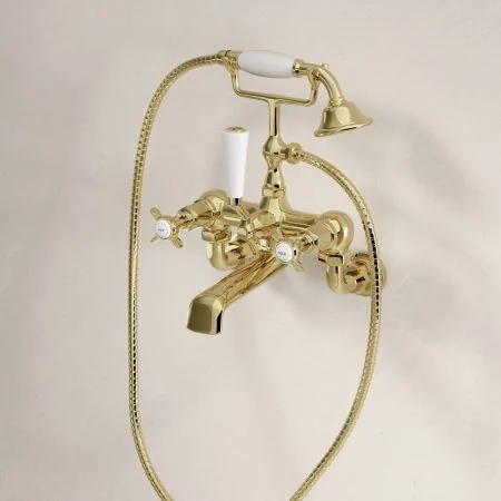 Linton Classic 2 Hole Bath Shower Mixer with Crossheads in Timeless Brass