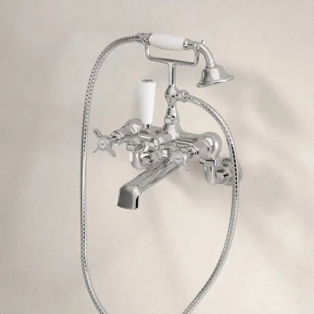 Linton Wall Mounted 2 Hole Bath Shower Mixer - Crosshead - Chrome
