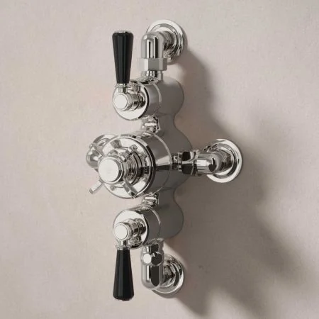 Linton Dual Outlet Semi Exposed Shower with Slider Rail - Black Lever