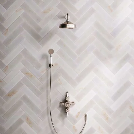 Linton Dual Outlet Shower Kit - Semi-Exposed Valve - 8 or 6 inch Rose - White Ceramic Lever - Handshower Hook