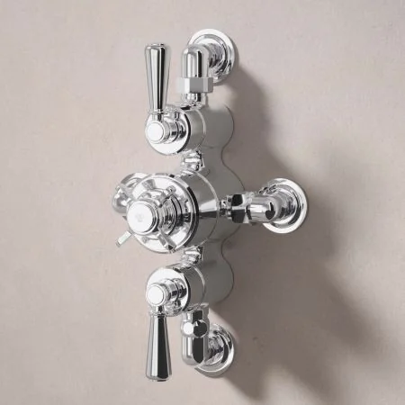 Linton Dual Outlet Semi Exposed Shower with Handheld Shower Hook, 500mm Wall Arm & 6" Rose - Metal Lever - Chrome