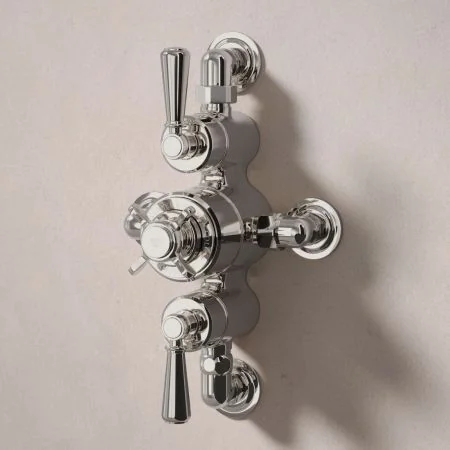 Linton Dual Outlet Semi Exposed Shower with Handheld Shower Hook, 210mm Ceiling Arm & 6" Rose - Metal Lever - Polished Nickel