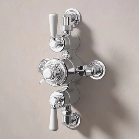 Linton Classic Dual Outlet Semi Exposed Shower with Handheld Shower Hook, 500mm Wall Arm & 6" Rose - White Lever - Chrome