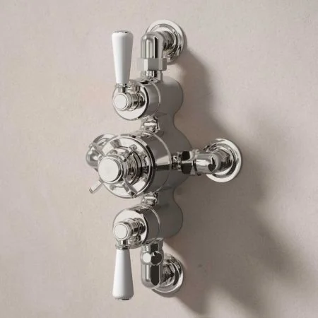 Linton Dual Outlet Semi Exposed Shower with Handheld Shower Hook - White Lever