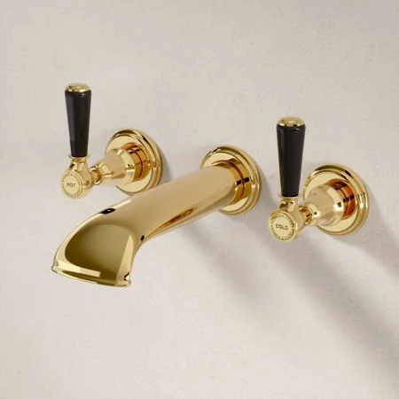 Linton Wall Mounted 3 Hole Bath Filler - Black Lever - Living Brass