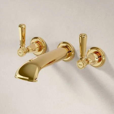 Linton Wall Mounted 3 Hole Bath Filler - Metal Lever - Living Brass