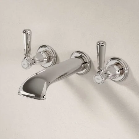 Linton Wall Mounted 3 Hole Bath Filler - Metal Lever - Polished Nickel
