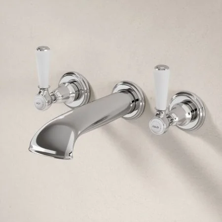 Linton Classic 3 Hole Bath Filler with White Levers in Chrome