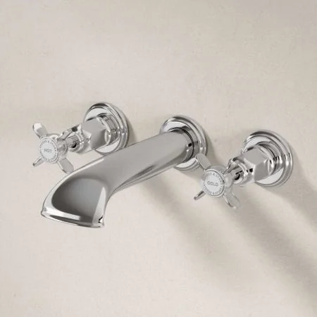 Linton Wall Mounted 3 Hole Bath Filler - Crosshead - Chrome