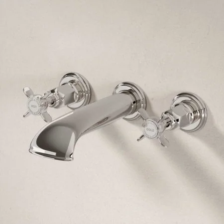 Linton Wall Mounted 3 Hole Bath Filler - Crosshead - Polished Nickel