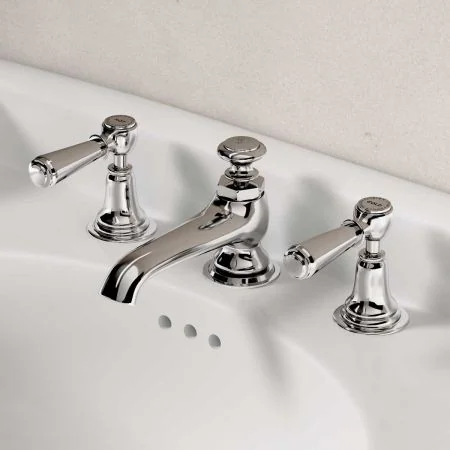 Linton Deck Mounted 3 Hole Basin Mixer with Pop Up Waste - Metal Lever - Chrome
