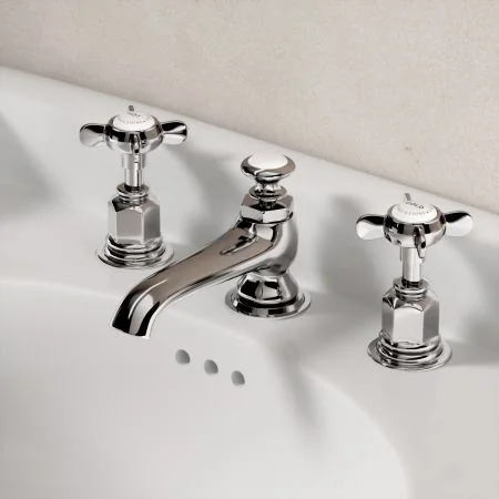 Linton Classic 3 Hole Basin Mixer with Pop Up Waste & Crossheads - Chrome