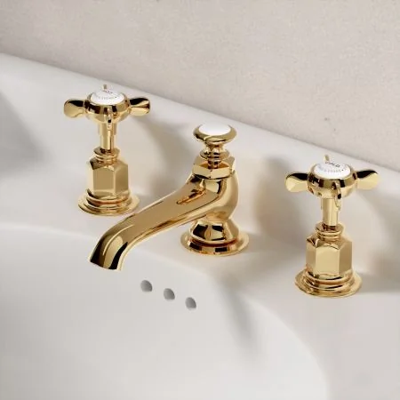 Linton Classic X Top 3 Hole Basin Mixer C/W Pop Up Waste Living Brass