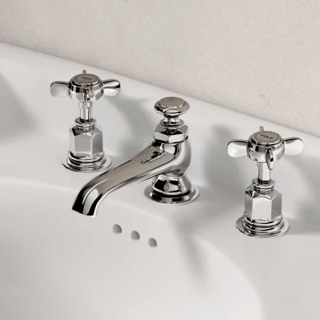 Linton Deck Mounted 3 Hole Basin Mixer with Pop Up Waste - Crosshead - Chrome