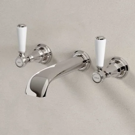 Linton - 3-Hole Basin Mixer - Wall Mounted - White Lever
