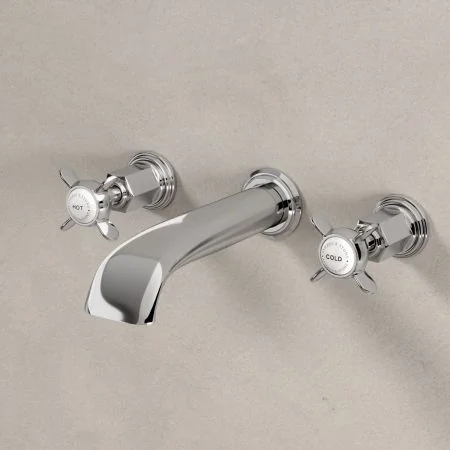 Linton Classic Wall Mounted 3 Hole Basin Mixer with Crossheads in Chrome