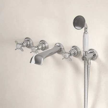 Linton Classic 5 Hole Bath Shower Mixer with Crossheads in Chrome