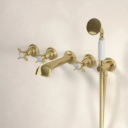 Linton Classic 5 Hole Bath Shower Mixer with Crossheads in Timeless Brass