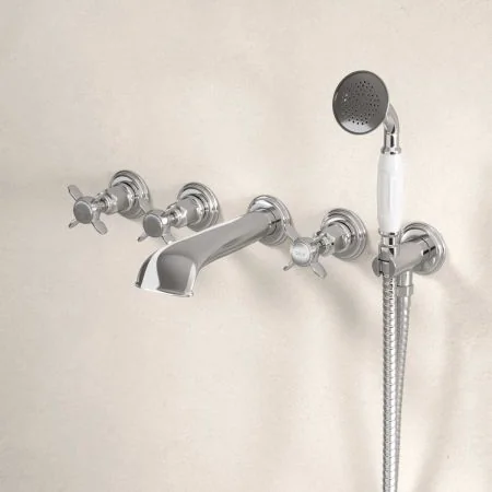 Linton 5-Hole - Wall Mounted - Bath Shower Mixer - X Top