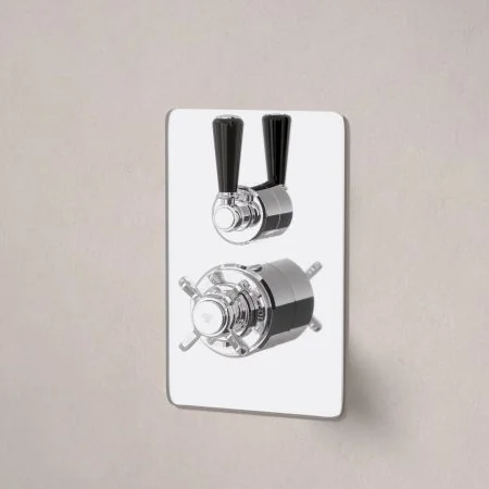 Linton Single Outlet Concealed Shower with 210mm Ceiling Arm & 6" Rose - Black Lever - Chrome