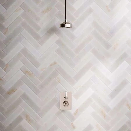 Linton Single Outlet Concealed Shower with 210mm Ceiling Arm & 6" Rose - White Lever - Polished Nickel