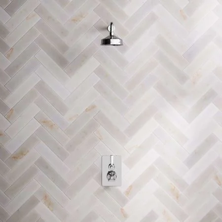 Linton Single Outlet Concealed Shower with 500mm Wall Arm & 6" Rose - White Lever - Chrome