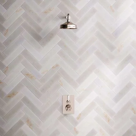 Linton Single Outlet Concealed Shower with 500mm Wall Arm & 8" Rose - White Lever - Polished Nickel