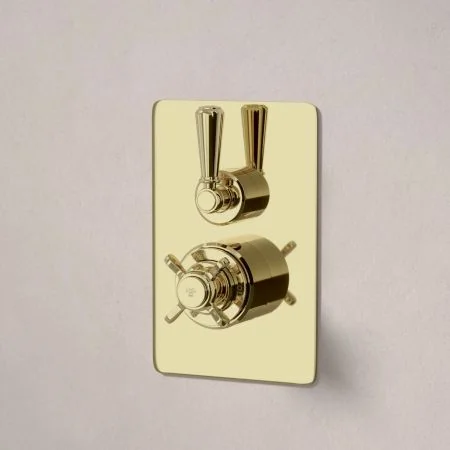 Linton Single Outlet Concealed Shower with 210mm Ceiling Arm & 6" Rose - Metal Lever - Timeless Brass