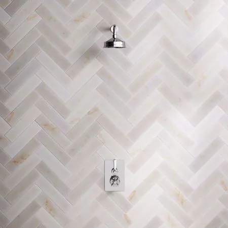 Linton Single Outlet Concealed Shower with 300mm Wall Arm & 6" Rose - White Lever - Chrome