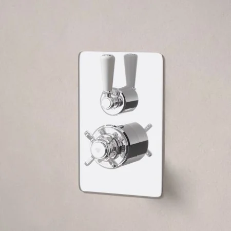 Linton Single Outlet Concealed Shower with 300mm Wall Arm & 6" Rose - White Lever - Chrome