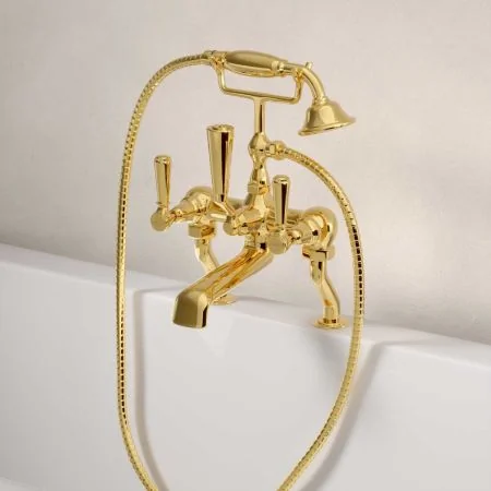 Linton Bath Shower Mixer with Metal Lever - Living Brass --