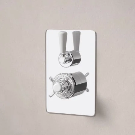 Linton Classic Single Outlet Concealed Shower with 210mm Ceiling Arm & 6" Rose - White Lever & Ceramics - Chrome