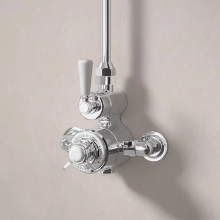 Linton Classic Single Outlet Exposed Shower with 8" Rose - White Lever & Ceramics - Chrome