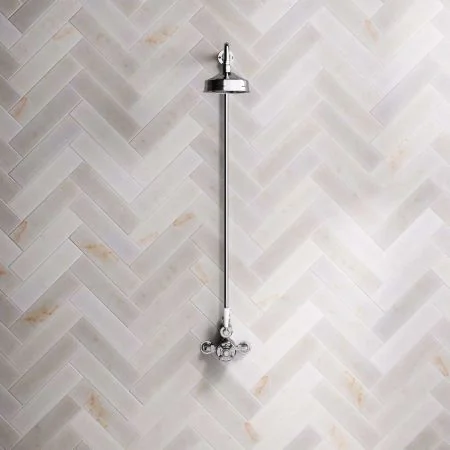 Linton Single Outlet Exposed Shower with 6" Rose & White Levers in Chrome