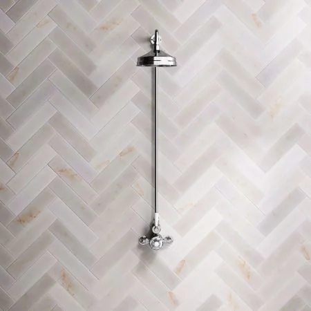 Linton Classic Single Outlet Exposed Shower with 8" Rose & White Levers in Chrome
