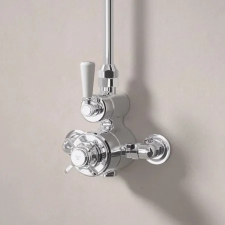 Linton Single Outlet Exposed Shower with 6" Rose - White Lever - Chrome