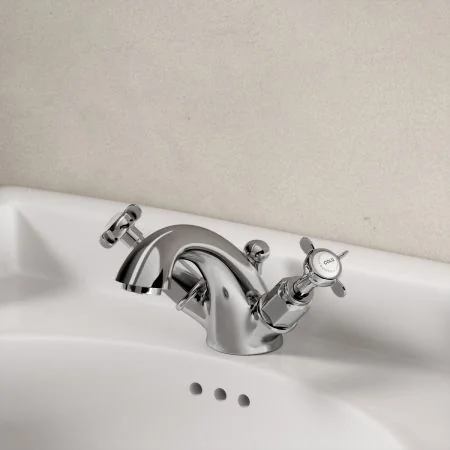 Linton Classic Monobloc Basin Mixer with Pop Up Waste & Crossheads - Chrome