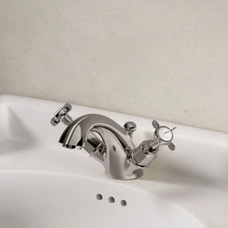 Linton Classic Monobloc Basin Mixer with Pop Up Waste & Crossheads - Polished Nickel