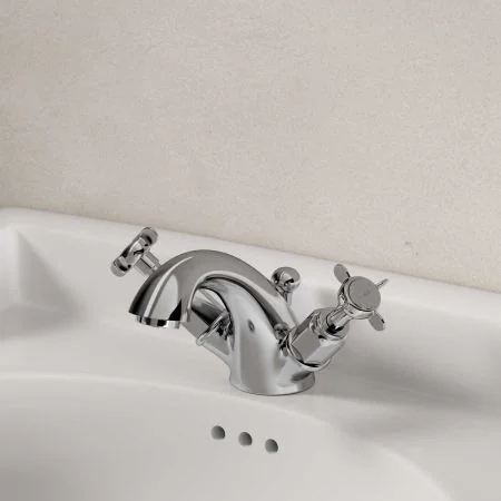 Linton Deck Mounted Monobloc Basin Mixer with Pop Up Waste - Crosshead - Chrome