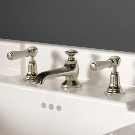 Linton Classic Deck Mounted 3 Hole Basin Mixer with Pop Up Waste - White Lever & Ceramics - Polished Nickel