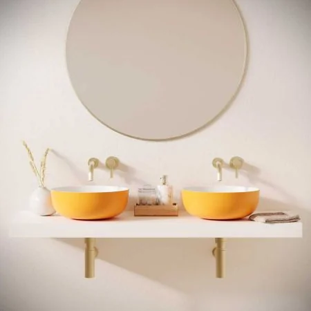 Otto Stone Countertop Basins with Vasco Double Shelf - Daffodil Yellow